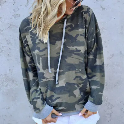 Buy Women Fashionable Camouflage Printed Hoodie Sweatshirt Pocket Pullover Top • 12.78£