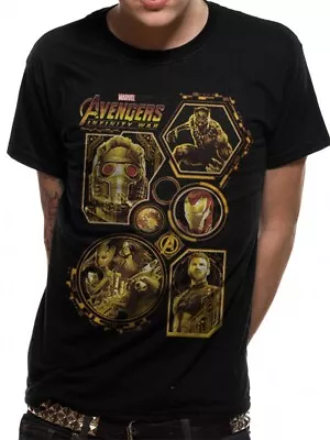 Buy Avengers Infinity War Block Characters Black Gold T Shirt Marvel Iron Man • 7.95£