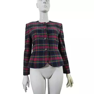 Buy Country Casuals Jacket Red & Navy Tartan Wool Plaid Gold Buttons Size 10 • 21£