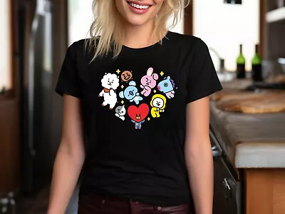 Buy New Stylish Cotton T-Shirt Mens Women Unisex Kids Plain Tee Top (BT21 Love) • 5.99£