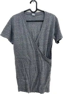 Buy Oak Faux Wrap T-shirt Grey Marl Cotton Stretch Short Sleeve Size XS • 14£