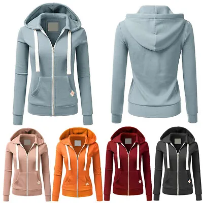 Buy Womens Zip Up Hooded Hoodie Fleece Jacket Plain Casual Pullover Sweatshirt Tops • 22.19£