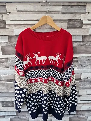 Buy Unisex Fab Festive Abstract Stag Pattern Pullover Acrylic Cosby Knit Jumper Uk S • 15.99£