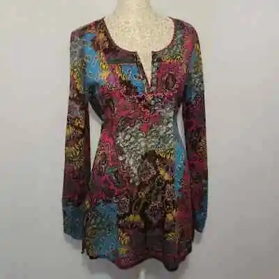 Buy Lucky Brand Women's Multi Color Paisley Print Long Sleeve Scoop Neck Tunic Top S • 20.79£