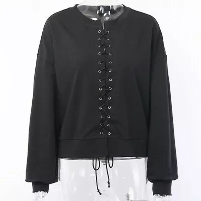 Buy Gothic Women Hoodie Punk Sweatshirt Shirt Lace Up Tops Pullover Retro • 29.23£