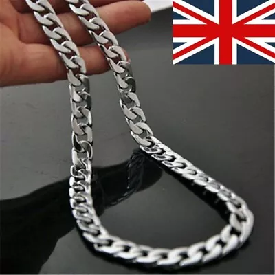 Buy 925 Sterling Silver Solid Cuban Curb Chain Necklace Men Silver Bracelet Set NEW • 4.91£