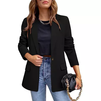 Buy Business Jacket Long Sleeve Blazer Ladies Open Front Work Casual Plain Coat • 14.99£