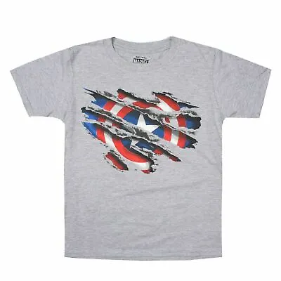 Buy Captain America Boys T-shirt Torn Shield Logo 3-13 Years Marvel Official • 9.99£