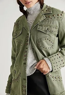 Buy We The FREE PEOPLE Rock & Stud Shirt Jacket Army Green New Size L Rrp£328 BNIP • 75£