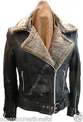 Buy Ladies Black Biker Style Retro Real Lambskin Leather Sheepskin Jacket (8 - 20) • 139.99£