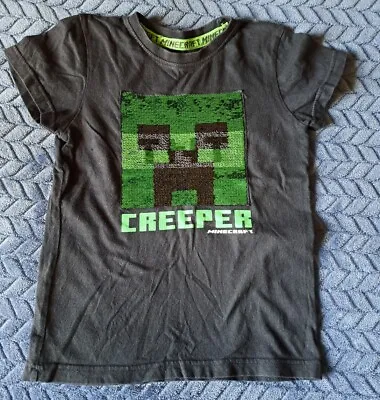 Buy Minecraft Black T-shirt With Creeper TNT Age 7 Years Cotton Sequins • 5£