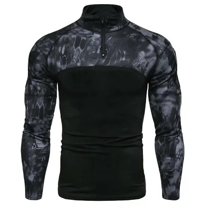 Buy Men Military Camouflage Long Sleeve Camo T-Shirts Army Combat Tactical T Shirt • 18.24£