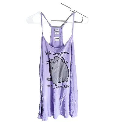 Buy Pusheen Womens Purple Tank Top XL With Tiny Paws Cat Kitten Print Relaxed Fit • 12.51£