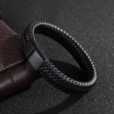 Buy Black/Brown Mens Leather Bracelet Magnetic Clasp 21cm UK • 6.59£