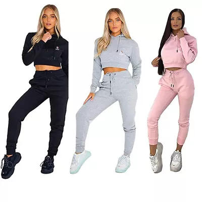 Buy Women Tracksuit Hoodie Crop Top And Bottom Leggings Yoga Tracksuits Activewear • 9.99£