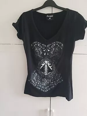 Buy Restyle Tshirt, Skull And Skeleton Corset Detail T Shirt, Size Medium 8-10 • 4£