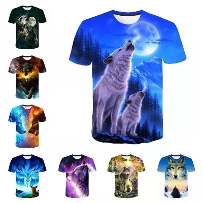 Buy Animal Starry Wolf 3D Printed Unisex Casual T-Shirt Women Men Kids Short Sleeve • 14.99£