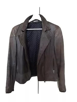 Buy Beautiful Taupe Real Leather Biker Style Jacket. Size 8. Fitted. • 29£