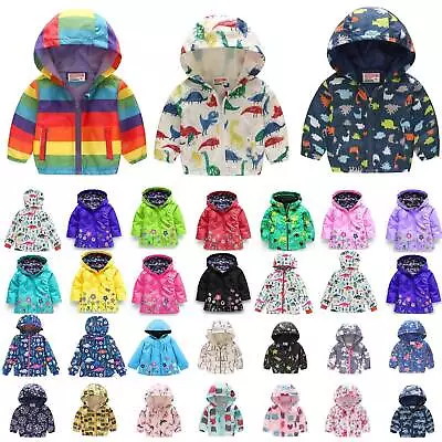 Buy Kids Girls Jacket Zip Up Hooded Cartoon Print Coat Windproof Warm Hoodie Outwear • 6.59£