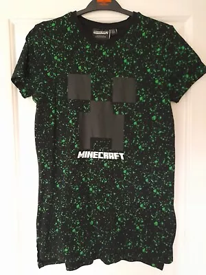 Buy MINECRAFT Creeper Cotton T-shirt  Black & Green Age 11-12 • 0.99£