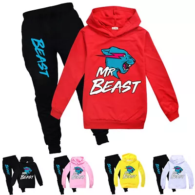 Buy Boys Girls Mr Beast Printed Hoodie Kids Hooded Sweatshirt Pants Tracksuit Set UK • 11.47£