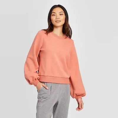 Buy  Women's Crewneck Pullover Sweatshirt Balloon Sleeves Cotton Coral A New Day S • 15.64£