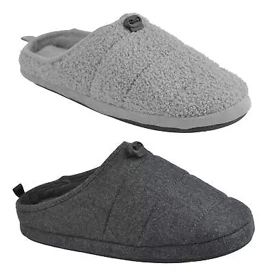 Buy Mens Quilted Teddy Fleece Warm Mule Slippers With Toggle Modern Stylish Gift • 12.99£