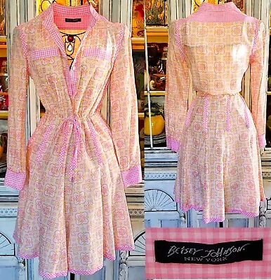 Buy Vintage Betsey Johnson New York Yellow Pink Gingham Mixup Frock Dress Small RARE • 284.16£