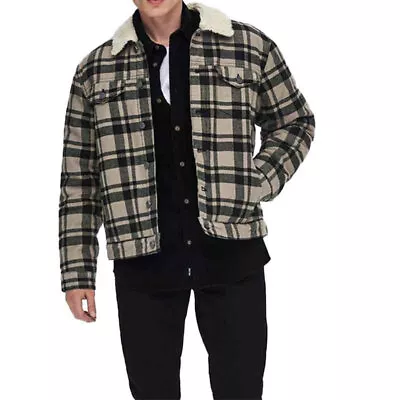 Buy Mens Checked Sherpa Collar Jacket Fleece Winter Lumberjack Check Shirt Jacket • 20.99£