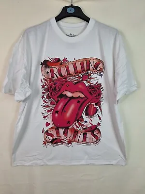 Buy Rolling Stones Rock Band Tee White T-Shirt Tongue And Stars Size Large • 12.95£