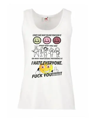Buy Ladies White I Hate Everyone Colour Size Sexuality Equality Vest • 10.95£