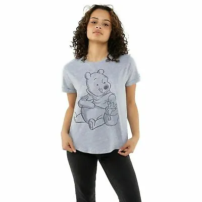 Buy Official Disney Ladies Winnie The Pooh Sketch Fashion T-Shirt Sports Grey S-XL • 13.99£