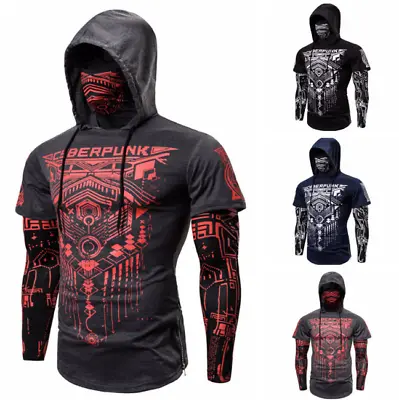 Buy Men's Ninja Cyber Punk Suit Hooded Long Sleeve T-Shirt Fitness Riding Wear • 21.38£