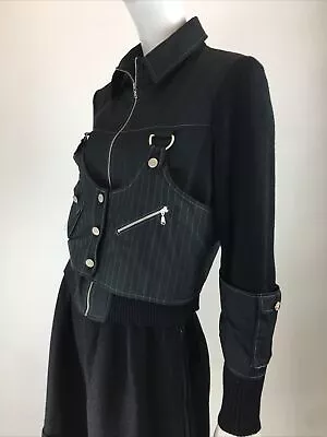 Buy Bnwot Goth Black Pinstripe Cropped Jacket Uk 10-12 • 25£