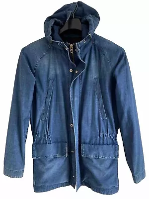 Buy ZARA Denim Mod Military Parka Jacket Coat L Blue Hooded Raglan Anorak VGC FREE P • 24.99£