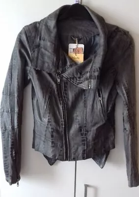 Buy Infinity Short Retro Gray Croc Removable Collar Leather Jacket/Bike Size 10 BNWT • 68£