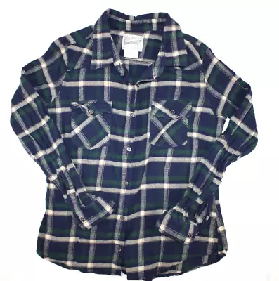 Buy Vintage Overdrive Clothing Co. Flannel Shirt Roll Cuff Green Plaid Women's S • 9.64£