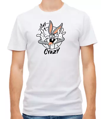 Buy Stay Crazy Bugs Bunny Rabbit White/Black Short Sleeve Men T Shirt G010 • 9.51£