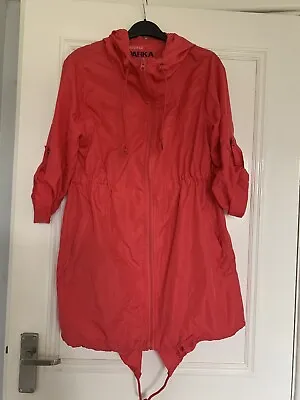 Buy Denim Co Ladies Coral Red Packable Drawstring Hooded Parka/raincoat, Size  Small • 9.99£