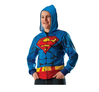 Buy Superman Hoodie Zip Up Sweatshirt Rubie's Dc Comics Boys Costume L/xl 12-14 • 14.21£