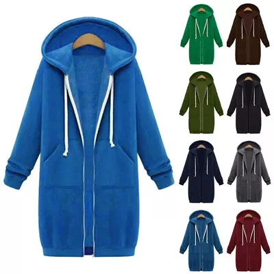 Buy Womens Plus Size Hooded Long Sleeve Zip Up Hoodie Jumper Jacket Cardigan Coat UK • 12.99£
