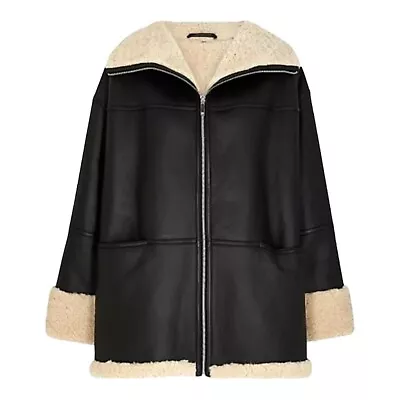 Buy Toteme Signature Shearling Jacket Coat Black/Off White, Size XS UK8 Authentic • 1,395£