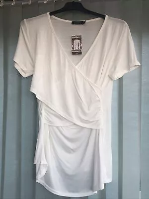Buy Bnwt Ladies Boohoo White/cream Size 12 Maternity Wrap Front Nursing T Shirt ~ • 6.99£