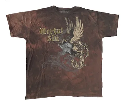 Buy SKULL - Mortal Sin - Helmet Wings - Brown Batik - T-Shirt - Größe Size XL  • 15.57£