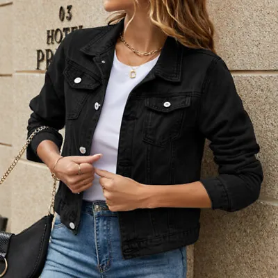 Buy Womens Denim Jacket Ladies Casual Stretch Button Up Casual Classic Jeans Coat UK • 22.33£