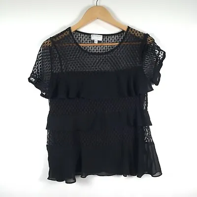 Buy Witchery Womens T Shirt Size S Black Mesh Tiered Short Sleeve Ruffle 63.0048 • 11.46£