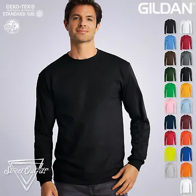 Buy Mens Heavy Long Sleeve T-Shirt Plain Casual Shirt Jersey Top Gildan Ultra Cotton • 10.45£