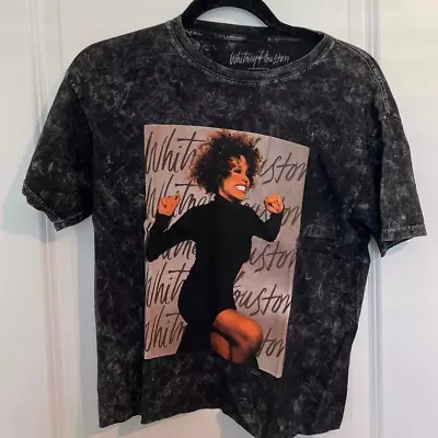 Buy NWOT Whitney Houston Short Sleeve Cut-Off Graphic T-Shirt Acid Wash Black Medium • 18.94£