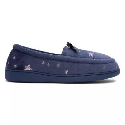 Buy The Slipper Company Womens Slippers Navy Ladies Star Print Moccasin Farah SIZE • 7.99£