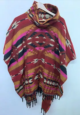 Buy Gorgeous Acrylic Wool Mix Bright Aztec Poncho One Size Hippy Boho Festival • 13.99£